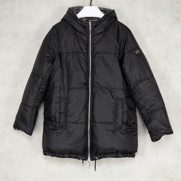 MICHAEL Michael Kors Women Reversible Foil Logo Puffer Coat Black/Silver Size S - Picture 4 of 11